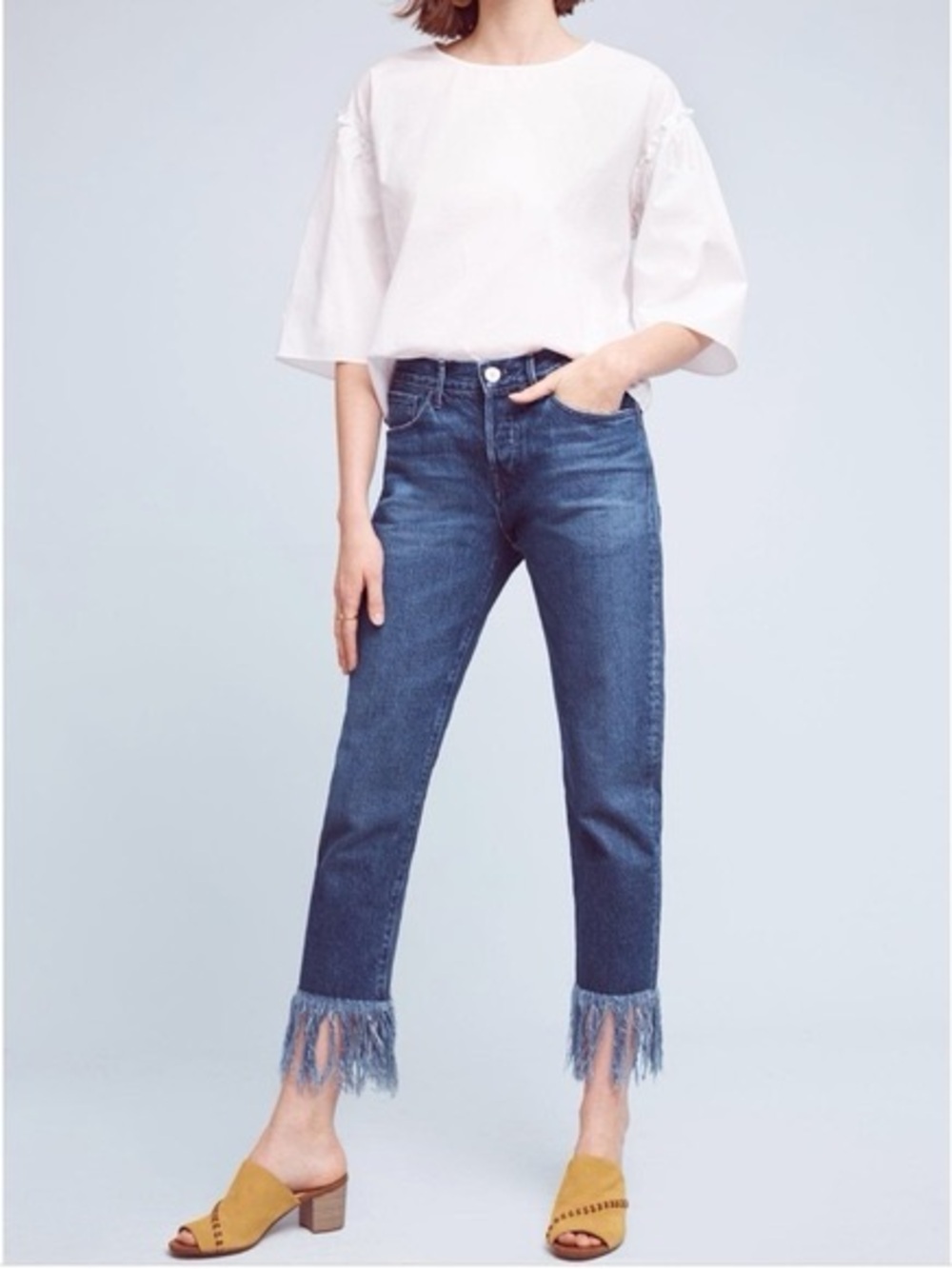 ✨3x1 NYC✨Lima High-Rise Fringe Hem Cropped Jeans in Blue